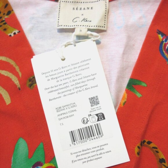 NWT Sezane x G. Kero Samantha in The Animal Orange Wrap Mini Dress S - Picture 8 of 12